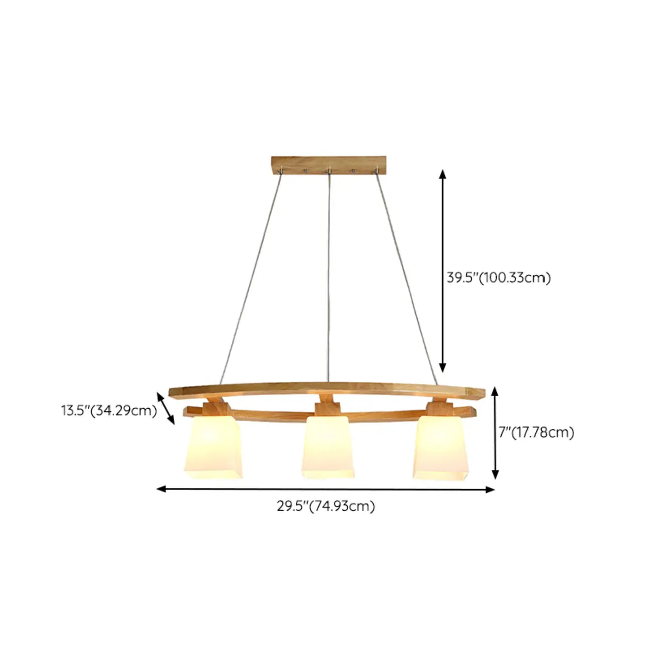 Modern 3-Light Wooden Glass Pendant Light Island Hanging