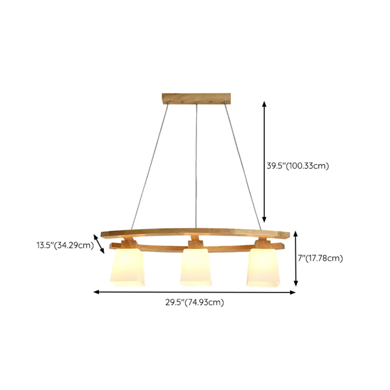 Modern 3-Light Wooden Glass Pendant Light Island Hanging