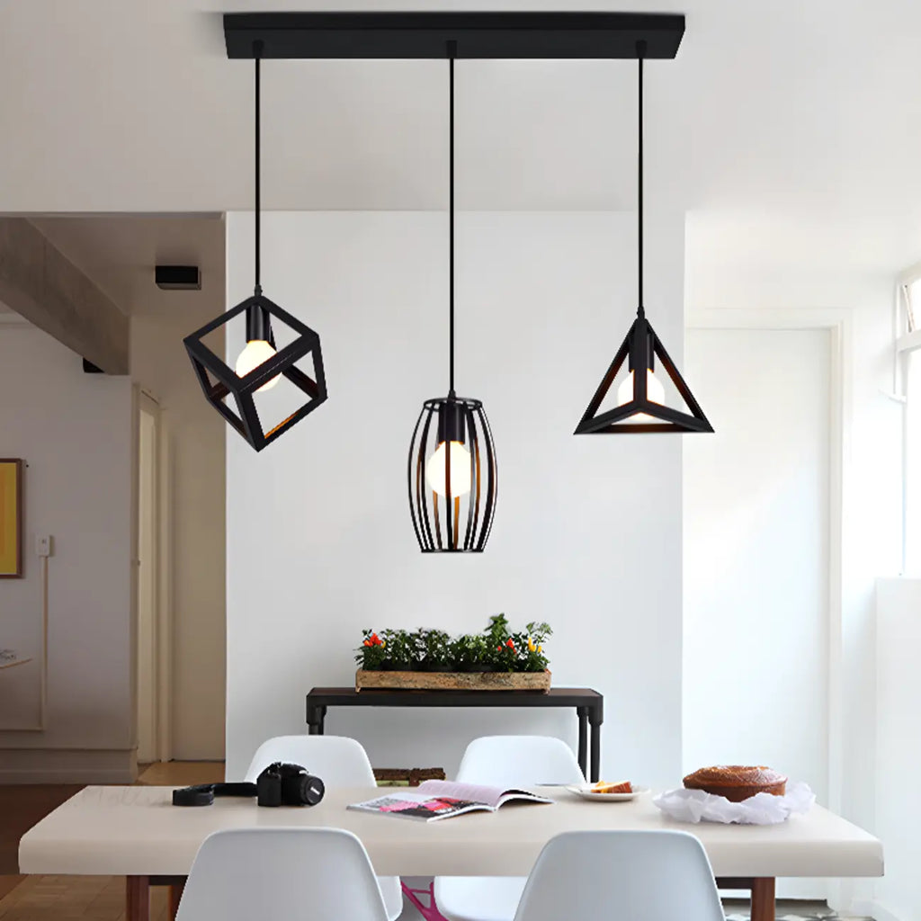Modern Black Metal Rhombus Island Pendant Light for Kitchen