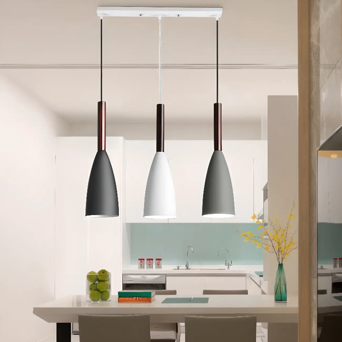 Modern Black Metal Rhombus Island Pendant Light for Kitchen