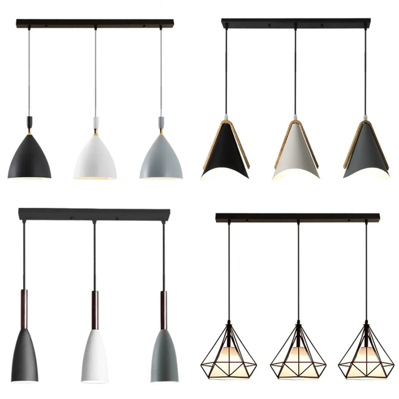 Modern Black Metal Rhombus Island Pendant Light for Kitchen