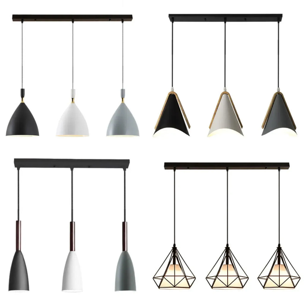 Modern Black Metal Rhombus Island Pendant Light for Kitchen
