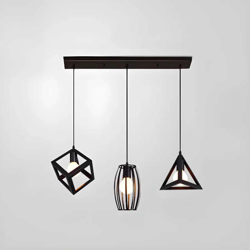 Modern Black Metal Rhombus Island Pendant Light for Kitchen