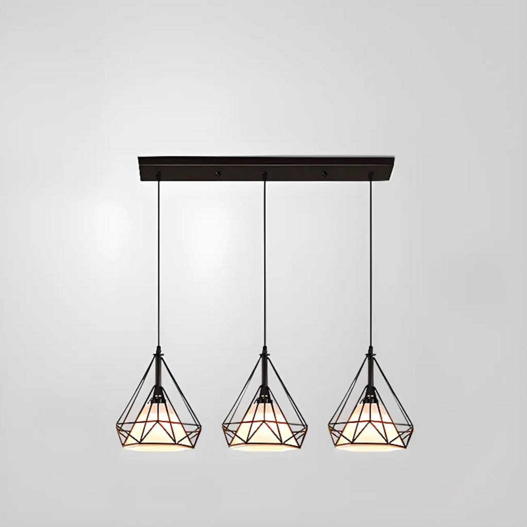 Modern Black Metal Rhombus Island Pendant Light for Kitchen