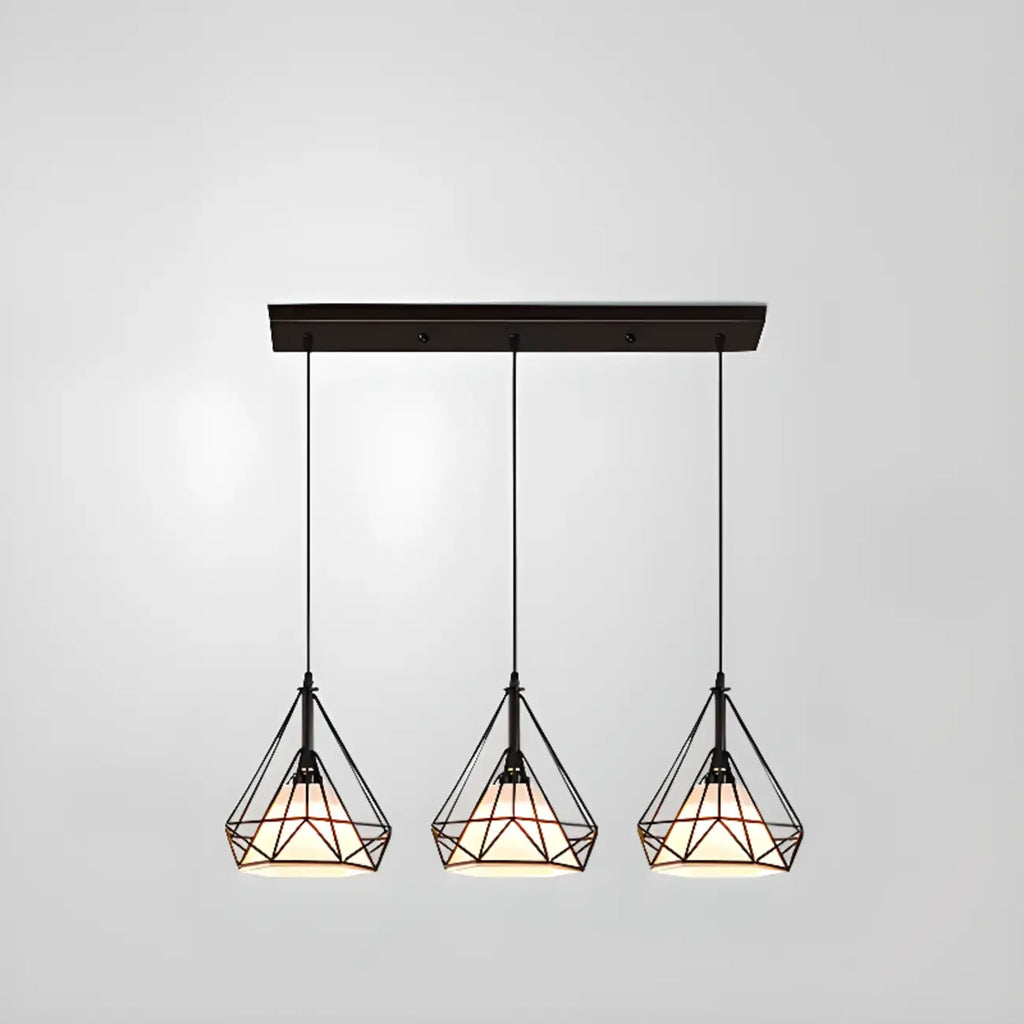 Modern Black Metal Rhombus Island Pendant Light for Kitchen