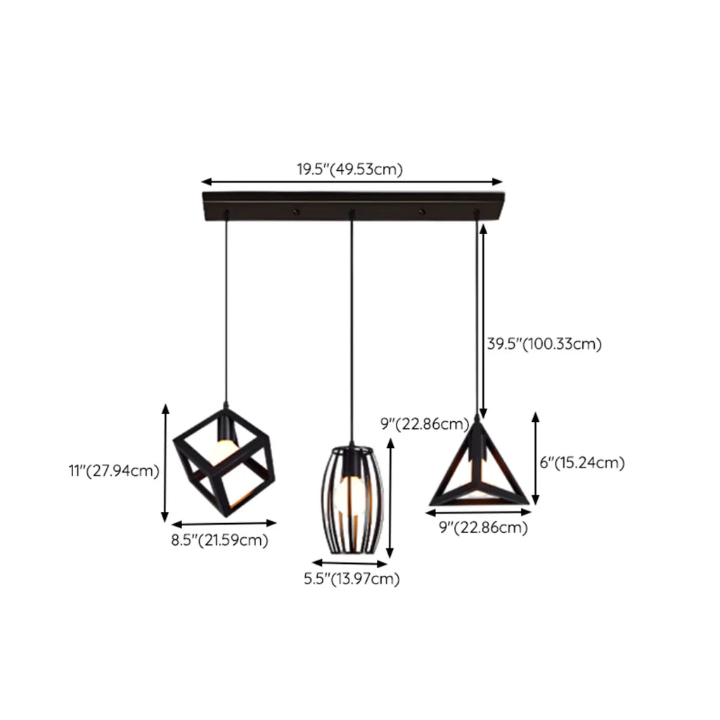 Modern Black Metal Rhombus Island Pendant Light for Kitchen