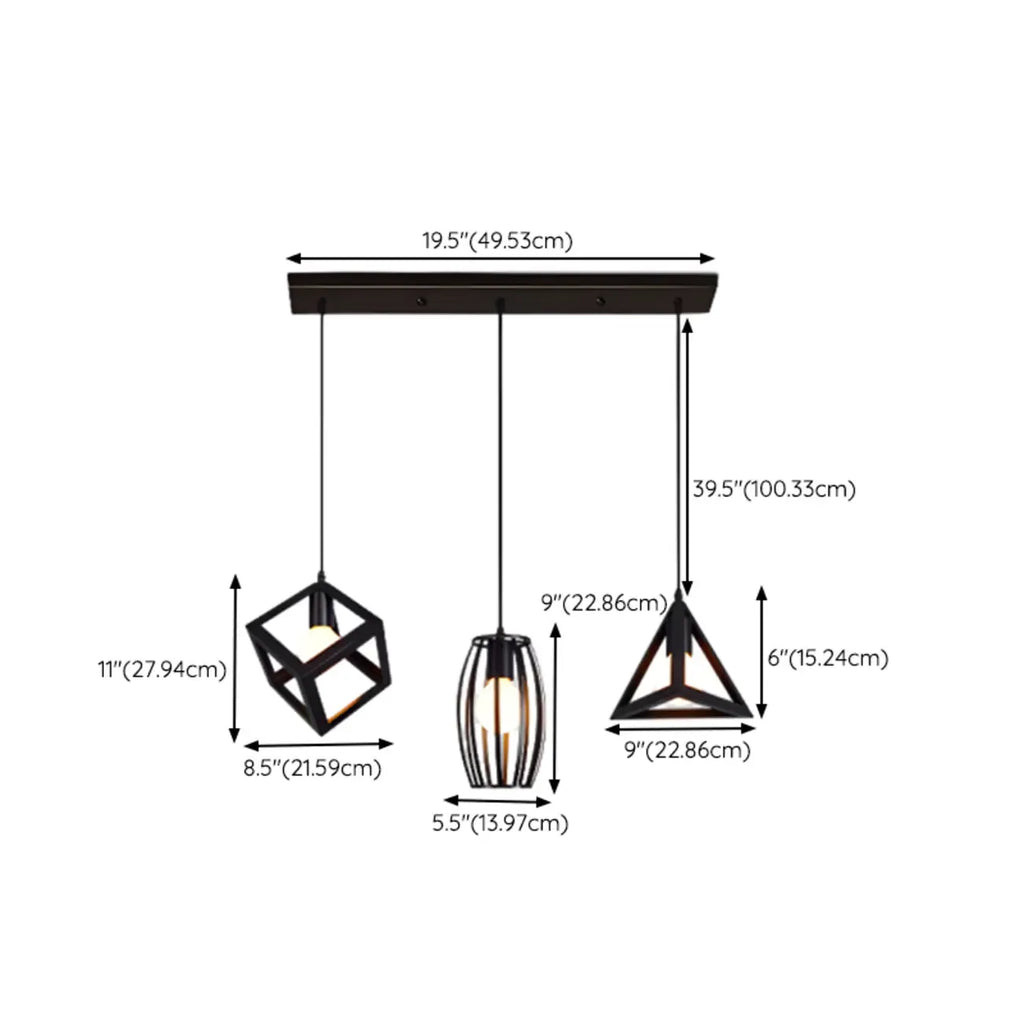 Modern Black Metal Rhombus Island Pendant Light for Kitchen