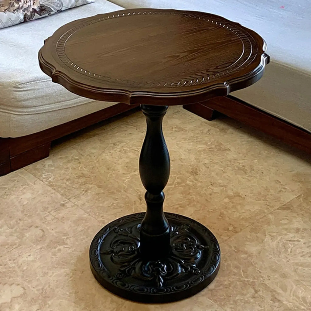 Contemporary Brown Wood Round Side Table