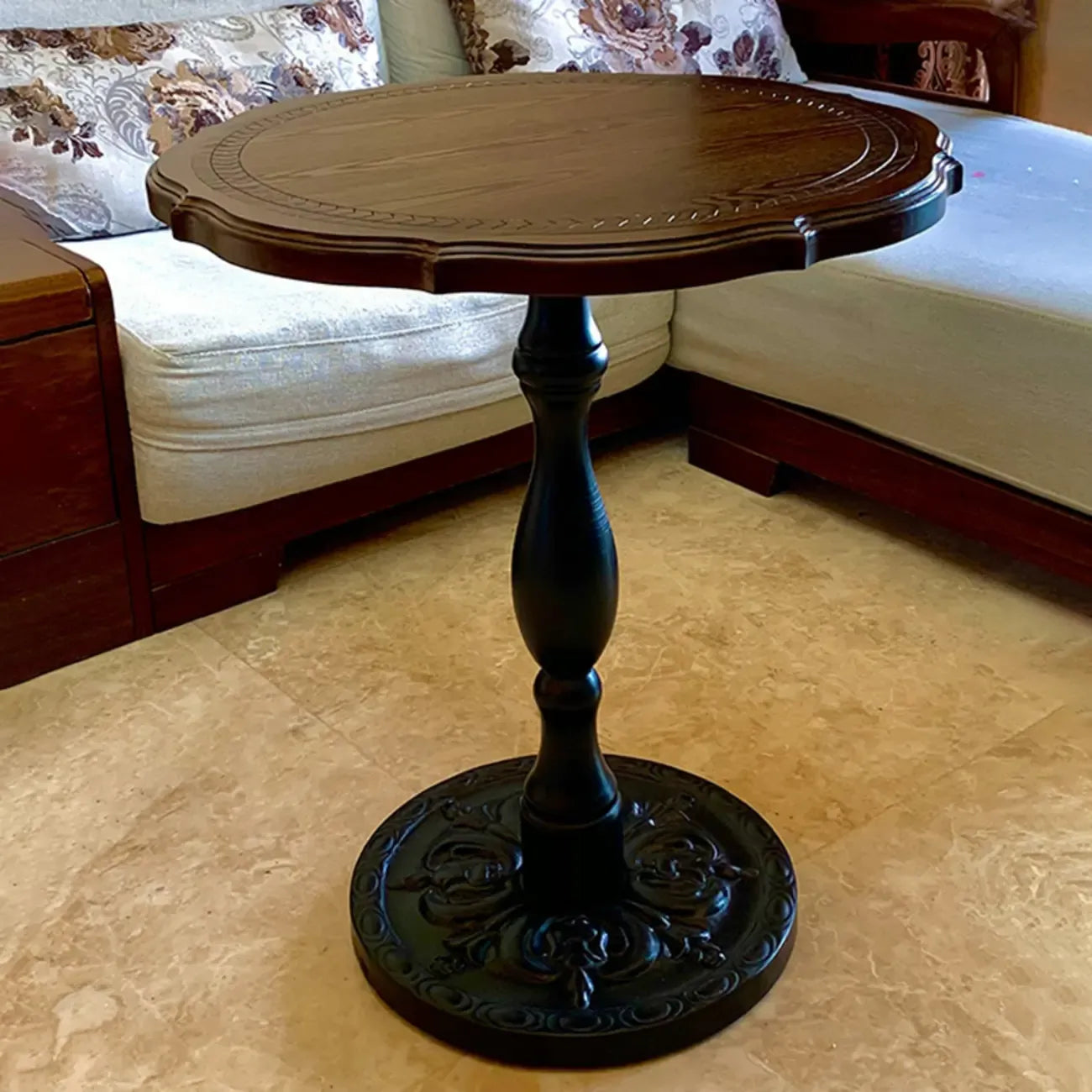 Contemporary Brown Wood Round Side Table