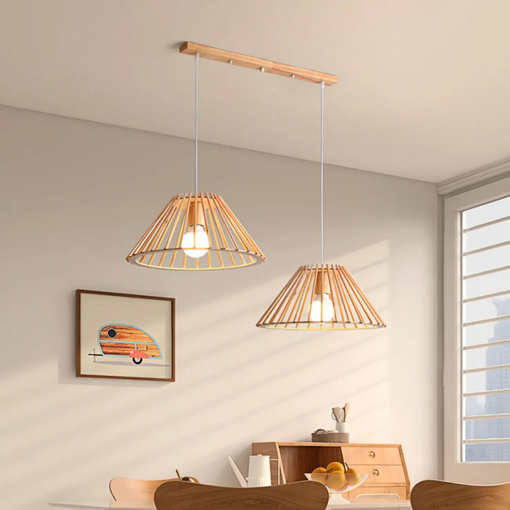 2-Light Modern Wood Island Pendant Light for Kitchen