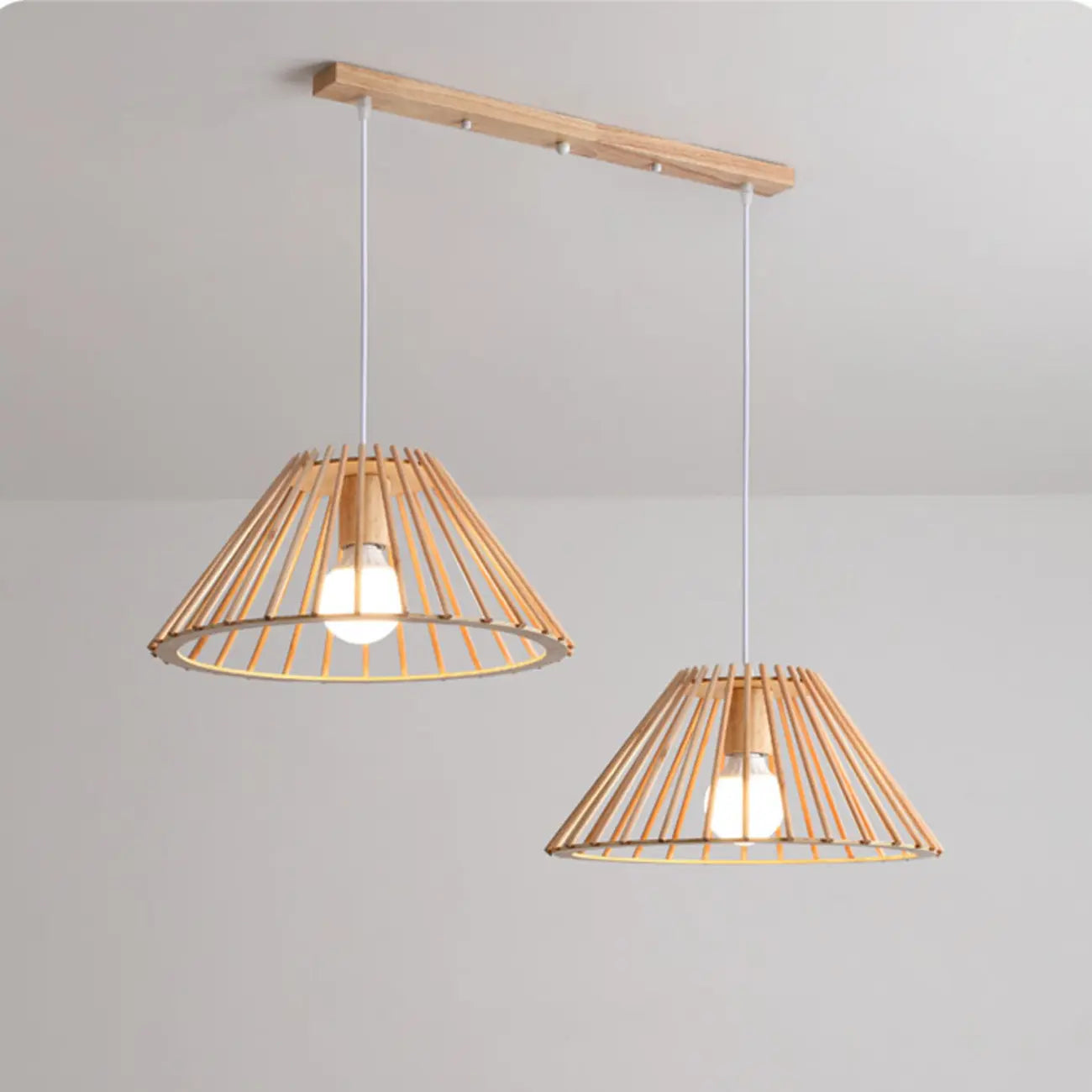 2-Light Modern Wood Island Pendant Light for Kitchen