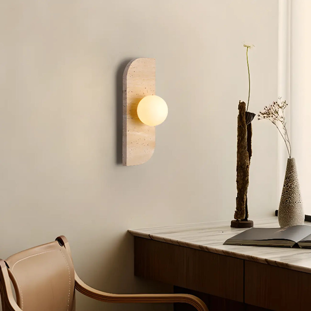 Modern Beige Stone Glass Globe Ambient Wall Sconce
