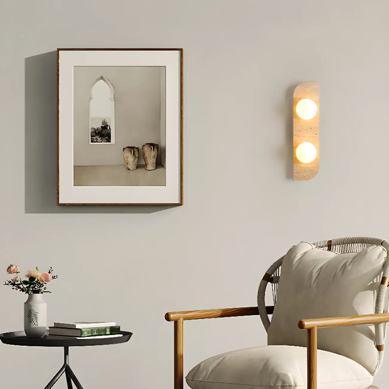 Modern Beige Stone Glass Globe Ambient Wall Sconce
