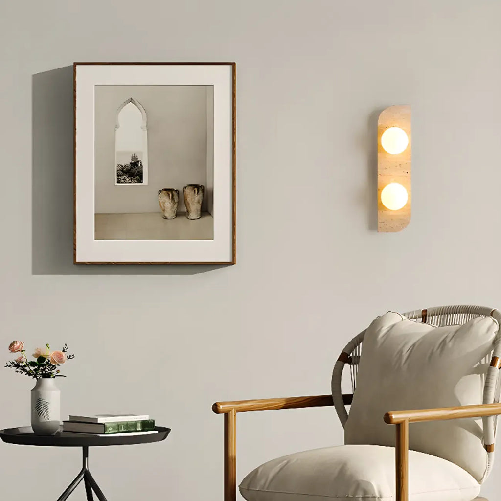 Modern Beige Stone Glass Globe Ambient Wall Sconce