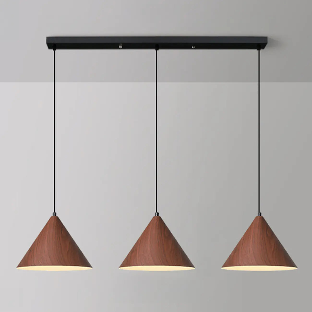 Modern Wood Color Cone Metal Island Pendant Light for Kitchen