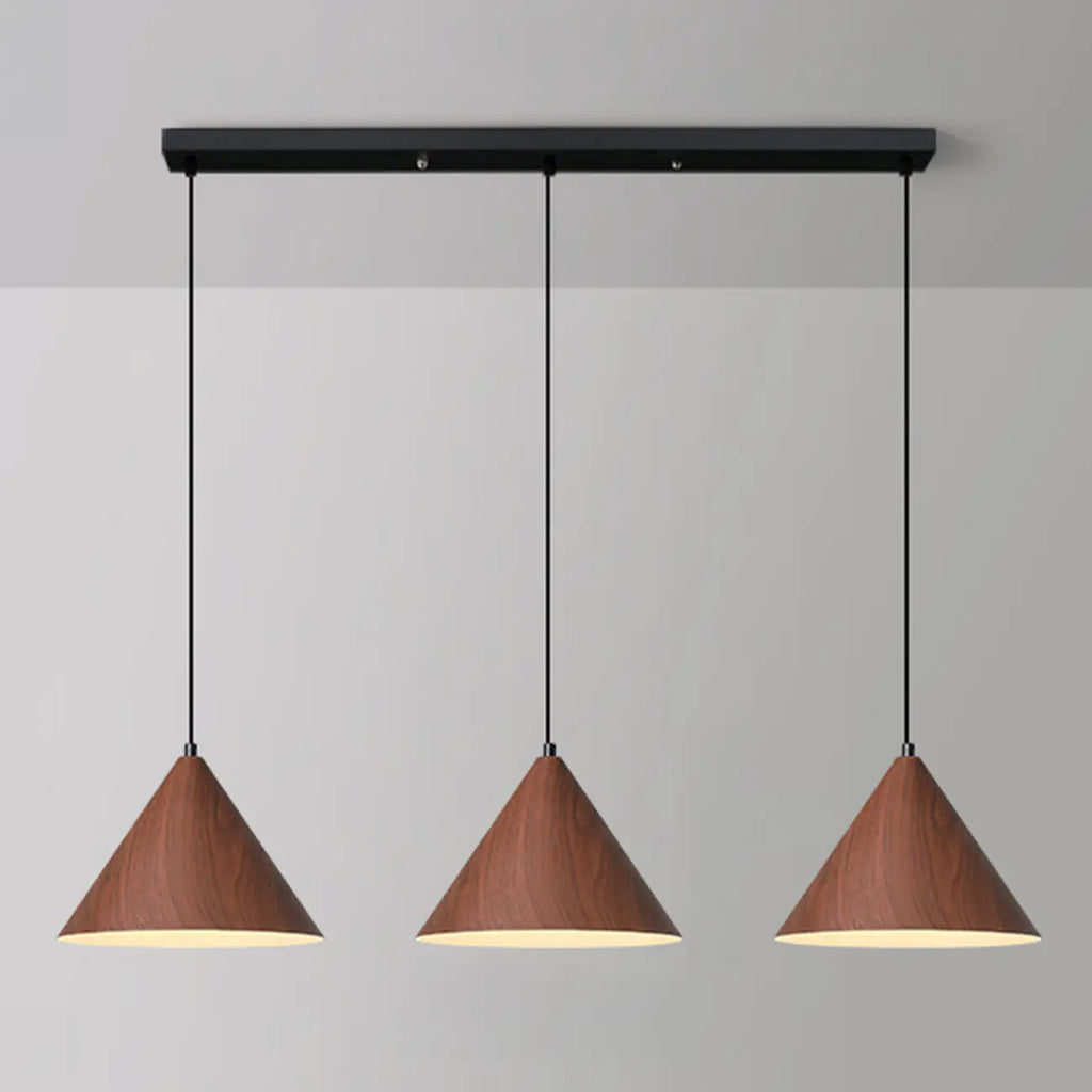 Modern Wood Color Cone Metal Island Pendant Light for Kitchen