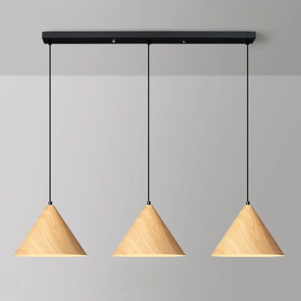 Modern Wood Color Cone Metal Island Pendant Light for Kitchen