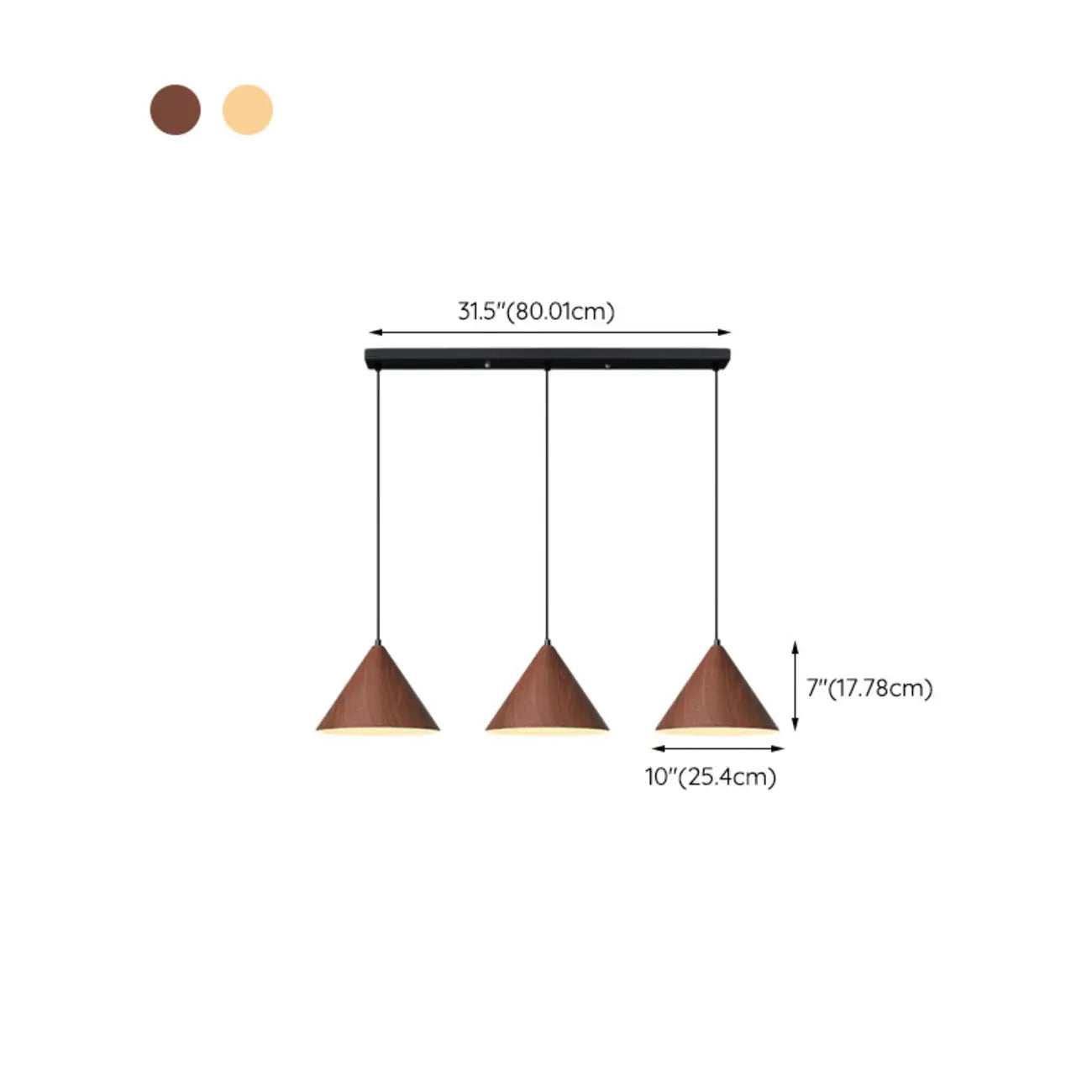 Modern Wood Color Cone Metal Island Pendant Light for Kitchen