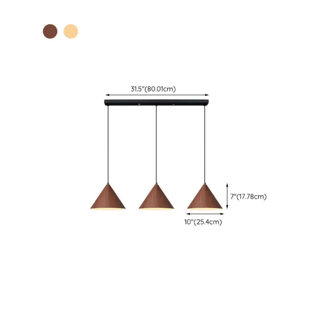 Modern Wood Color Cone Metal Island Pendant Light for Kitchen