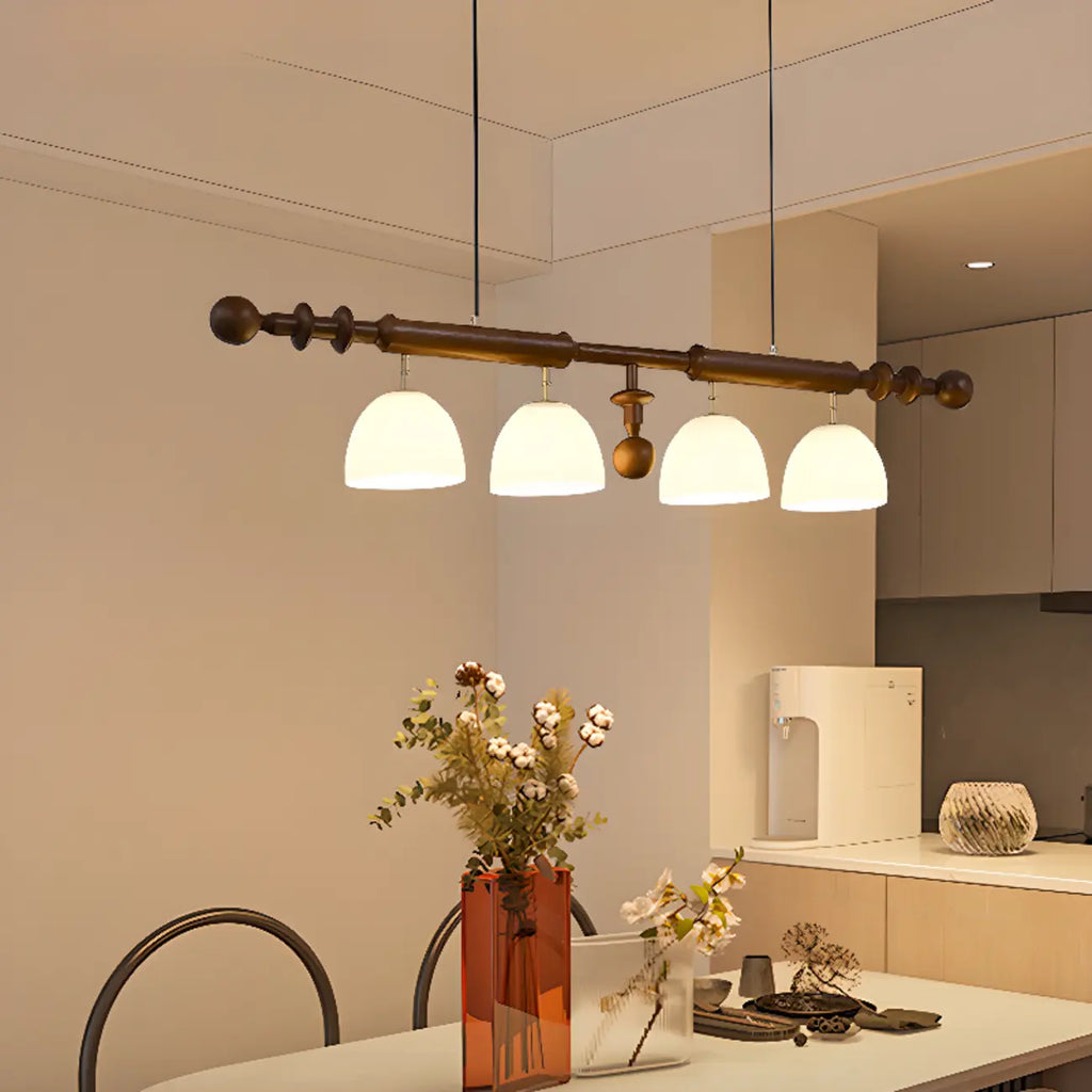 4-Light Island Pendant Light Modern Wood Glass Dome for Kitchen