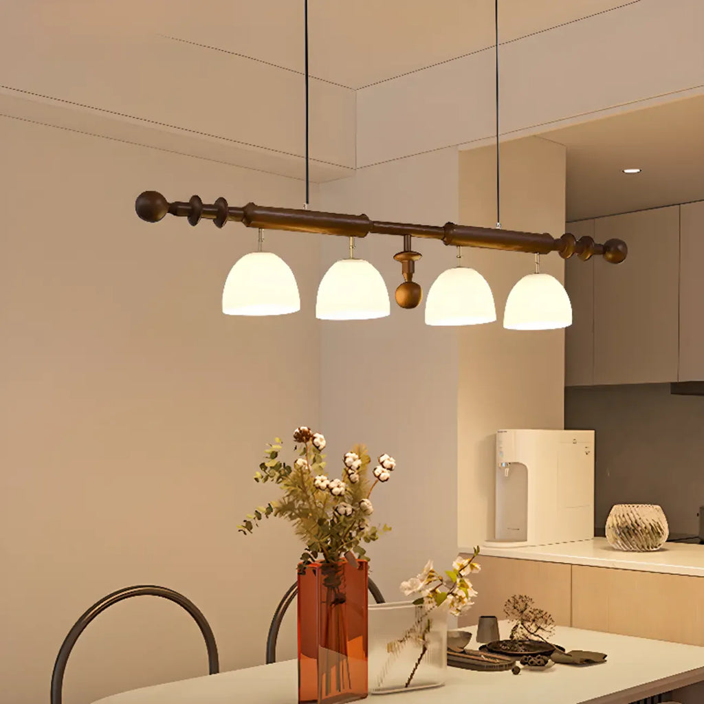 4-Light Island Pendant Light Modern Wood Glass Dome for Kitchen