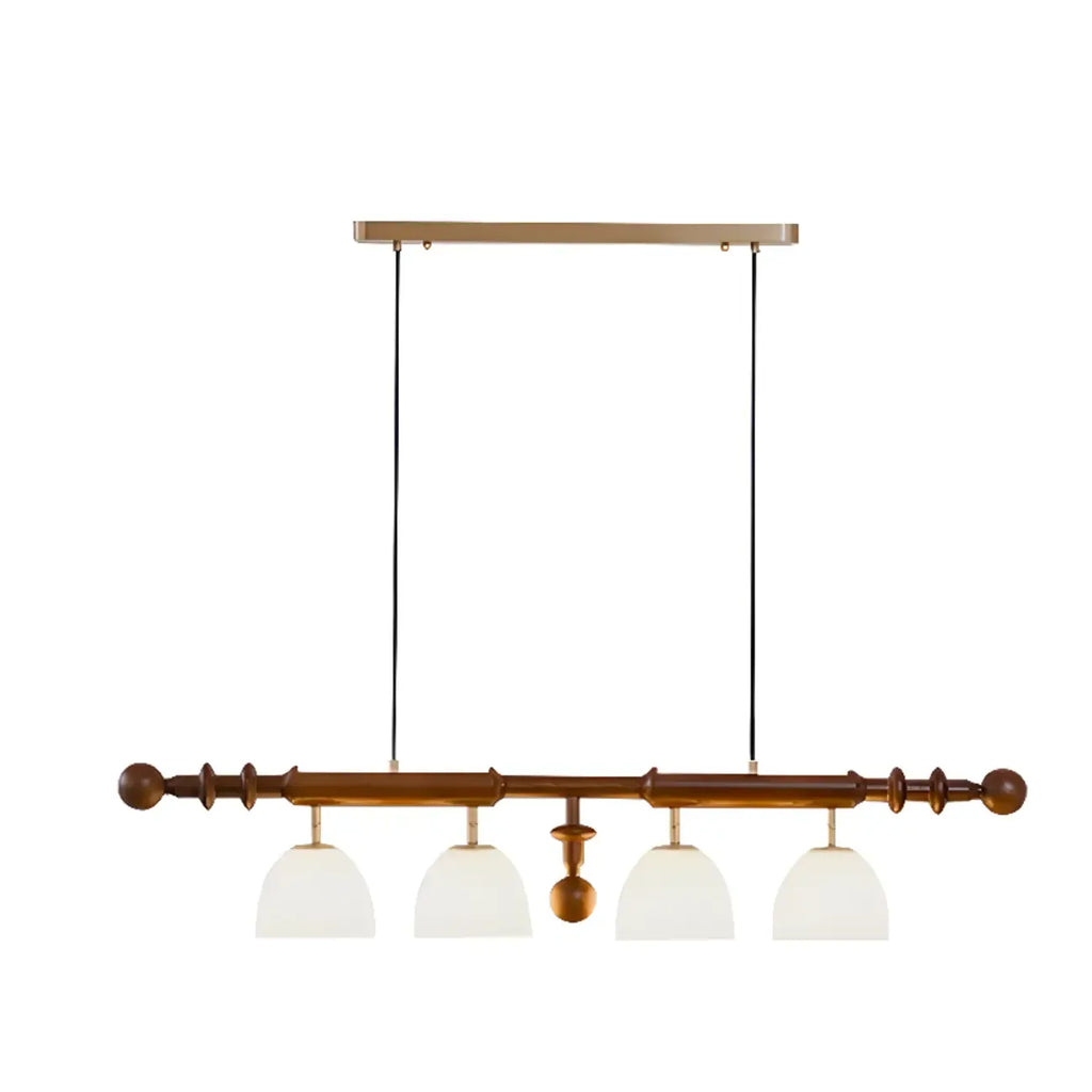 4-Light Island Pendant Light Modern Wood Glass Dome for Kitchen
