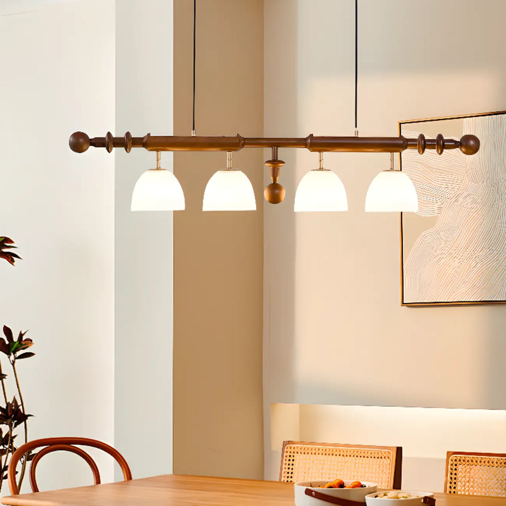 4-Light Island Pendant Light Modern Wood Glass Dome for Kitchen