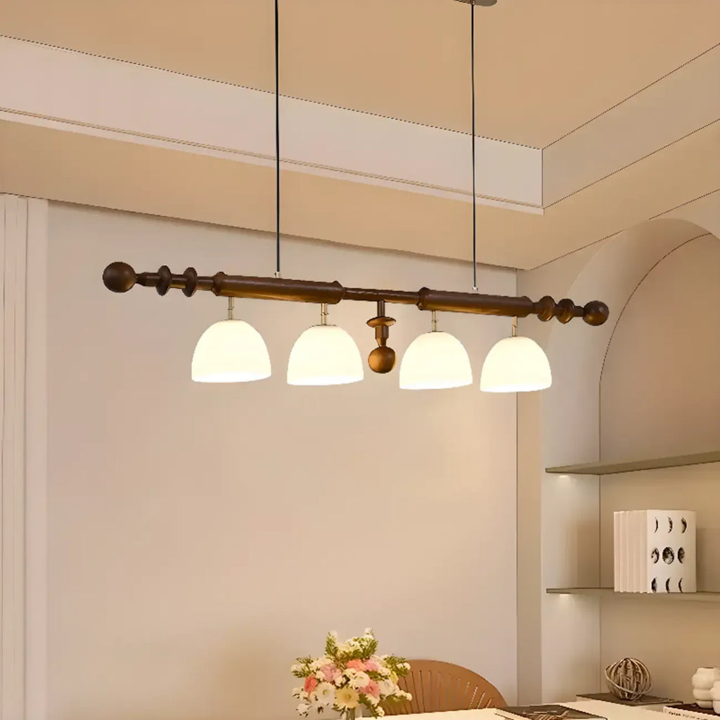 4-Light Island Pendant Light Modern Wood Glass Dome for Kitchen