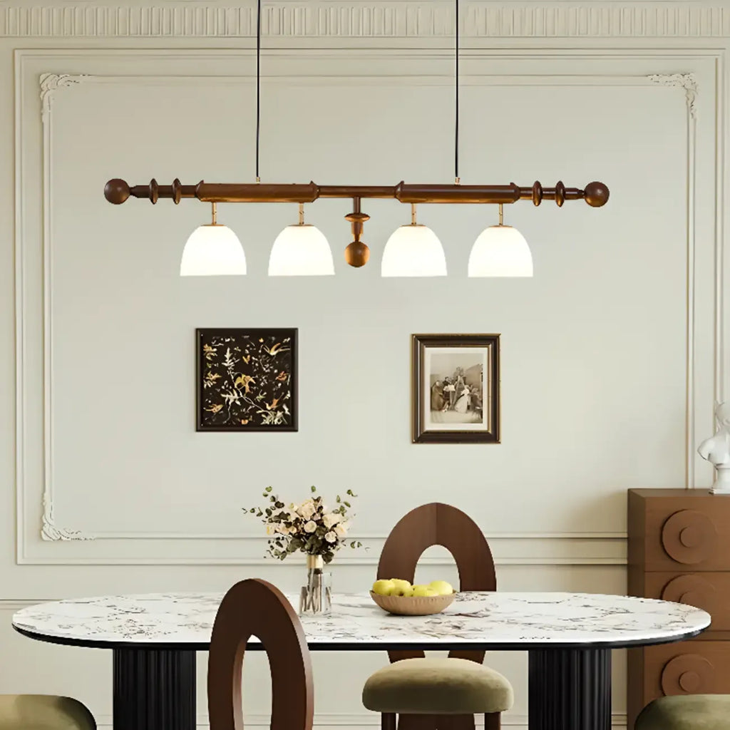 4-Light Island Pendant Light Modern Wood Glass Dome for Kitchen