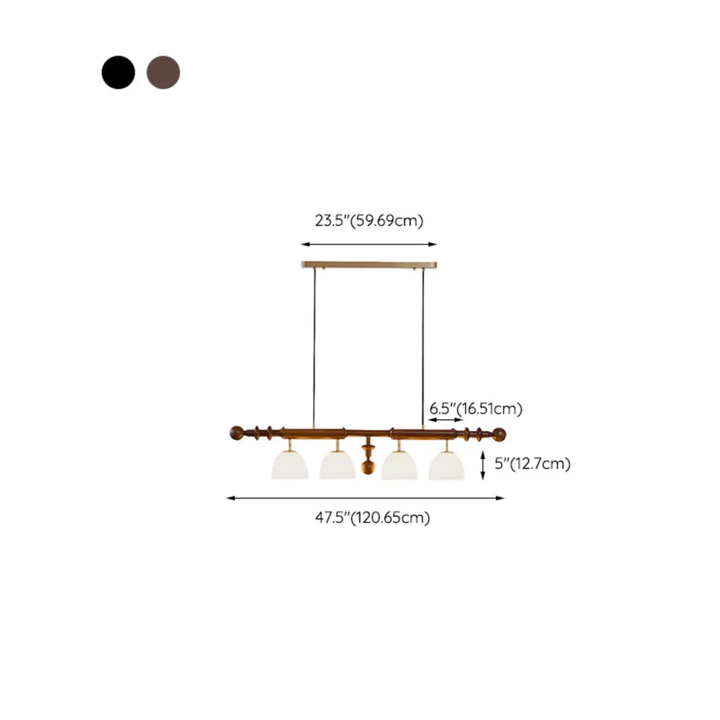 4-Light Island Pendant Light Modern Wood Glass Dome for Kitchen