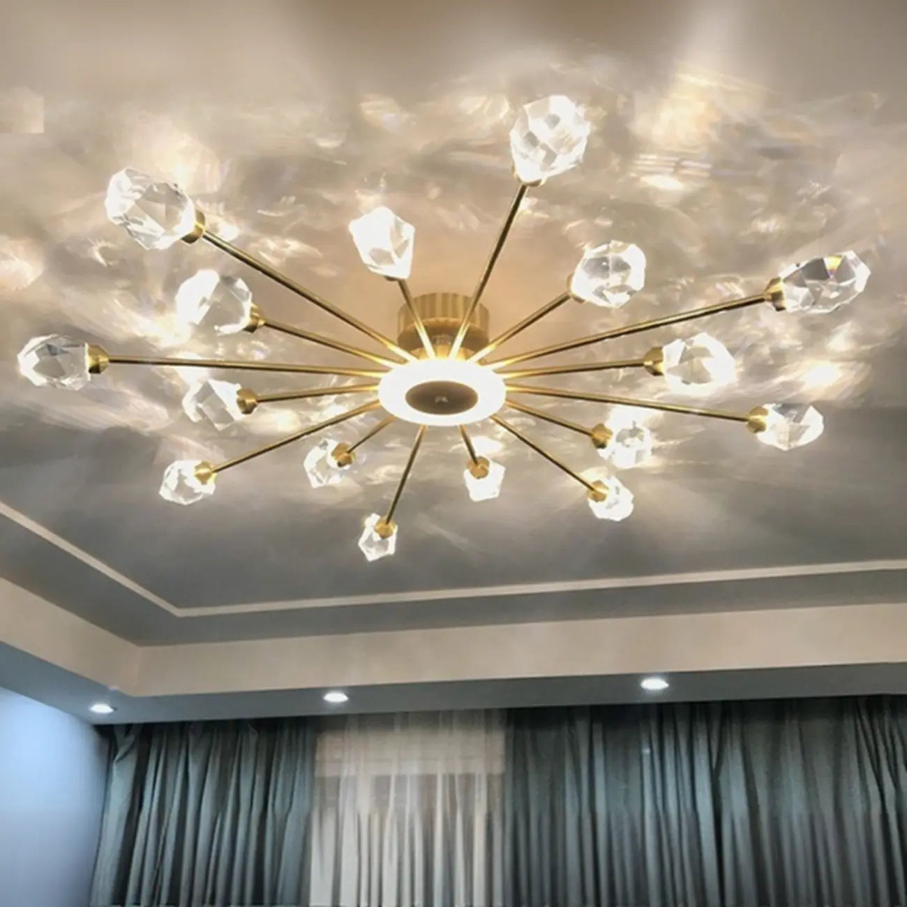 Gold Sputnik Crystal Semi Flush Dimmable LED Ceiling Light