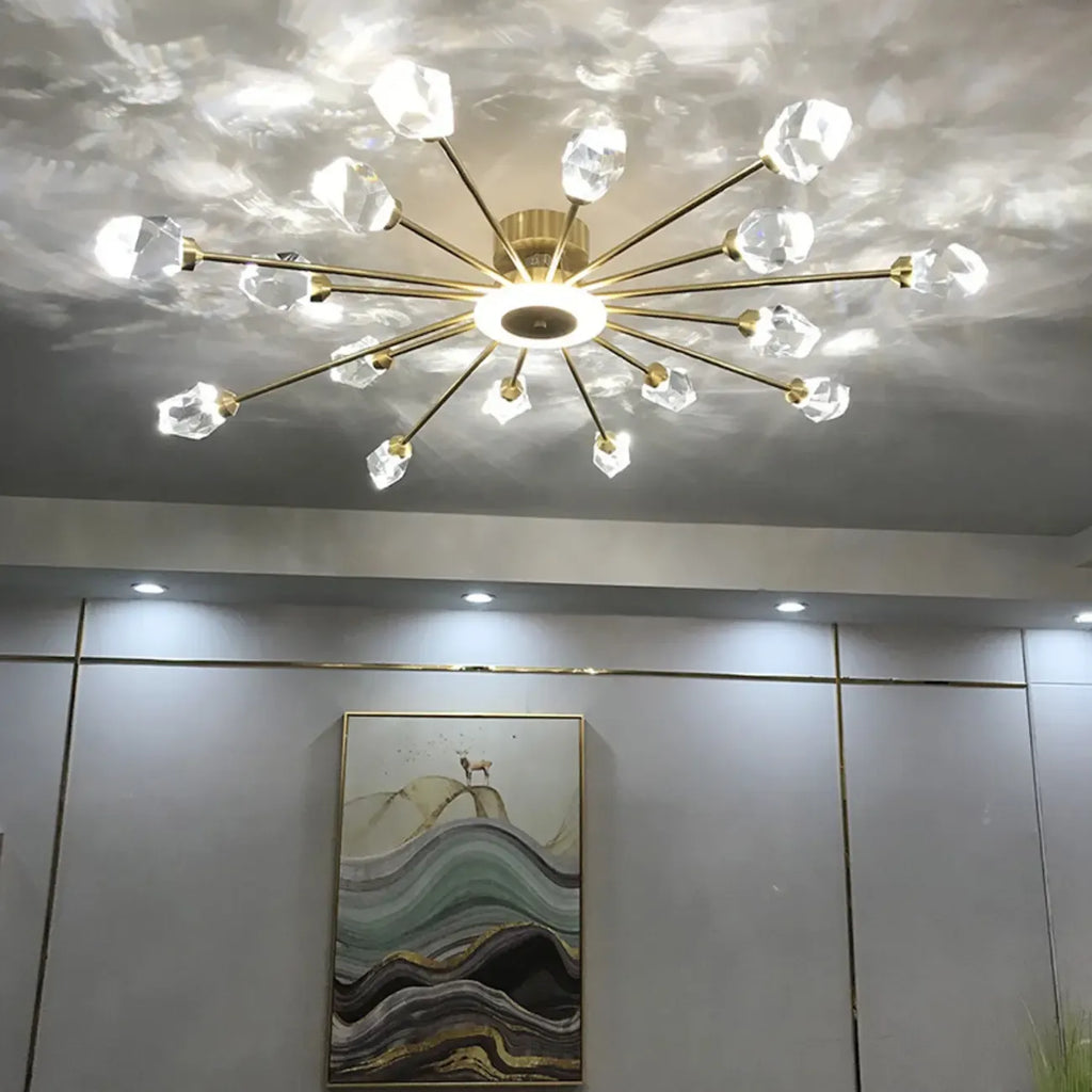 Gold Sputnik Crystal Semi Flush Dimmable LED Ceiling Light