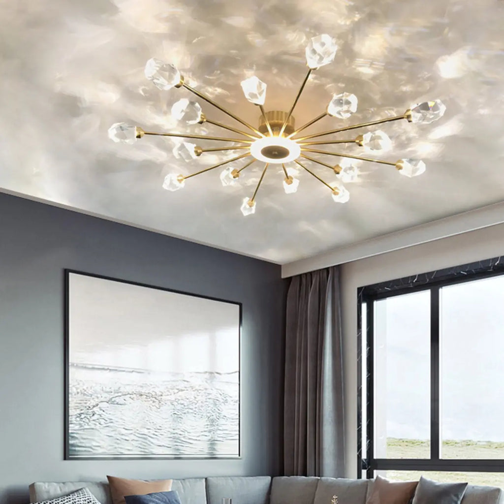 Gold Sputnik Crystal Semi Flush Dimmable LED Ceiling Light