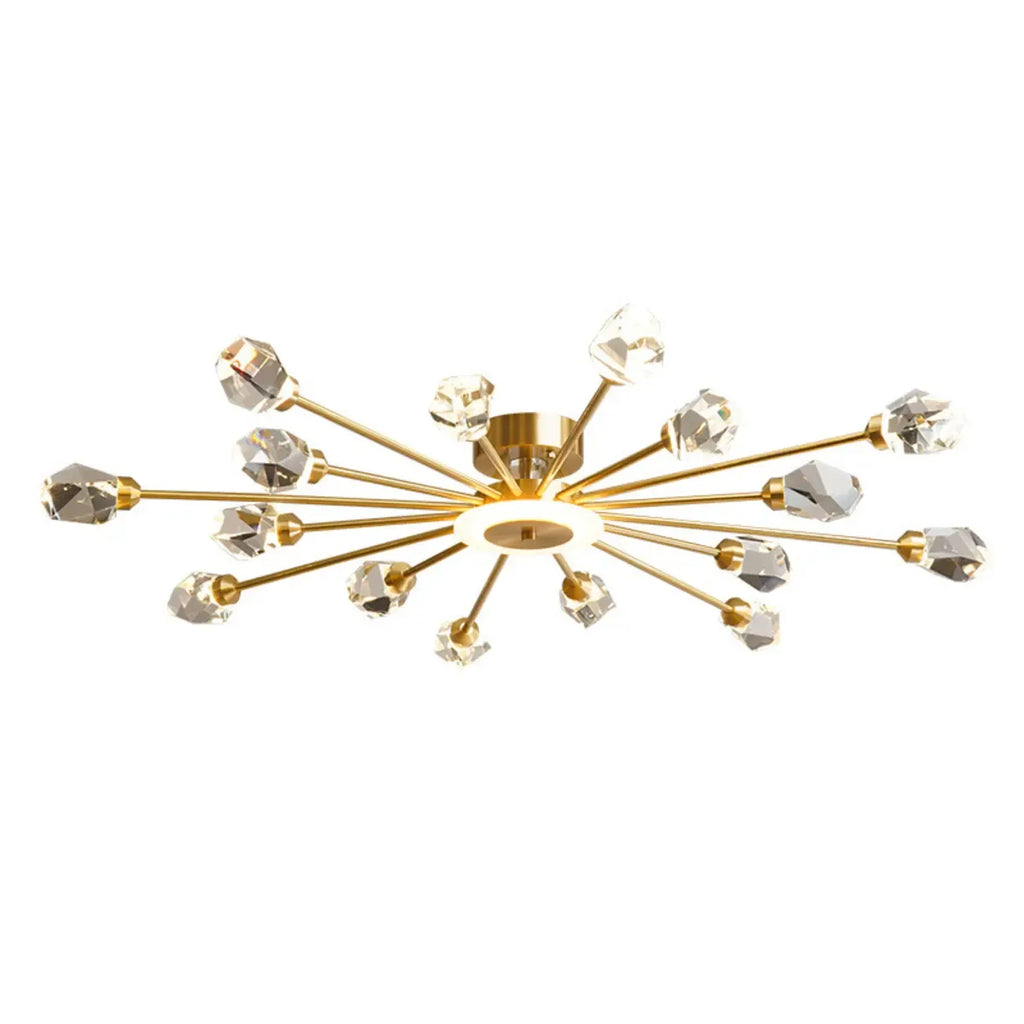 Gold Sputnik Crystal Semi Flush Dimmable LED Ceiling Light