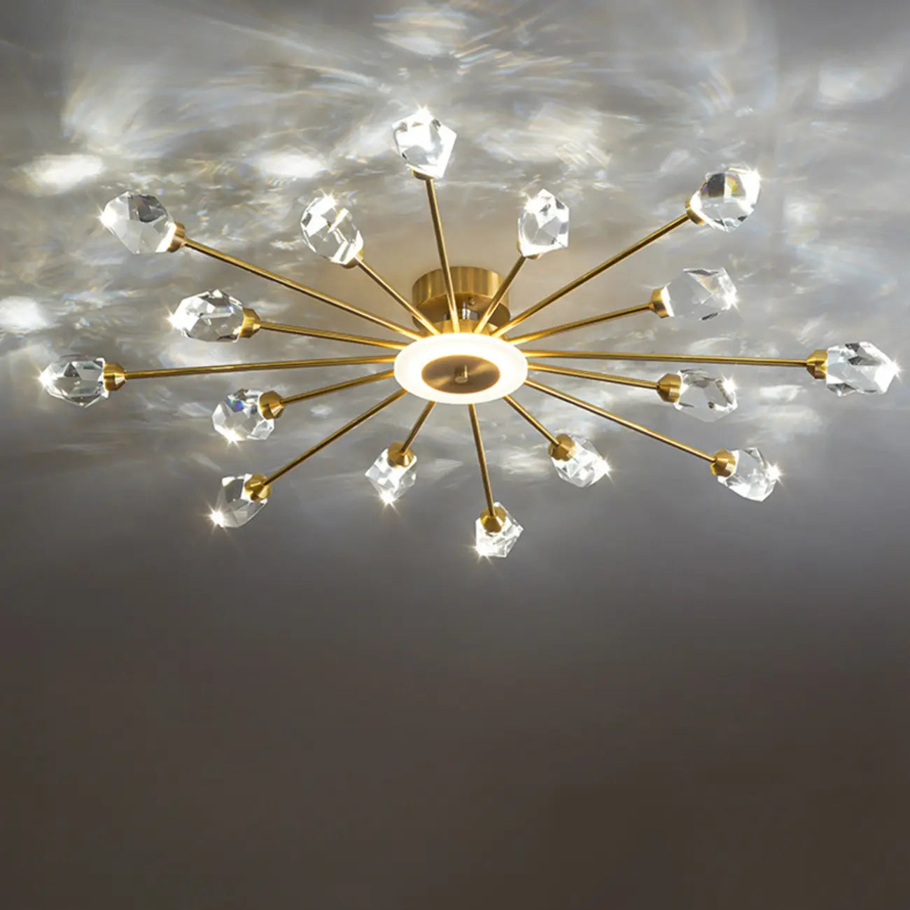 Gold Sputnik Crystal Semi Flush Dimmable LED Ceiling Light