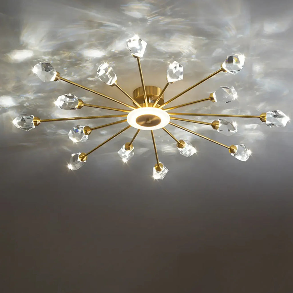 Gold Sputnik Crystal Semi Flush Dimmable LED Ceiling Light