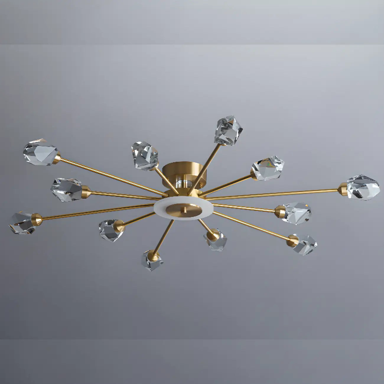 Gold Sputnik Crystal Semi Flush Dimmable LED Ceiling Light