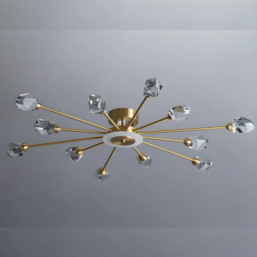 Gold Sputnik Crystal Semi Flush Dimmable LED Ceiling Light