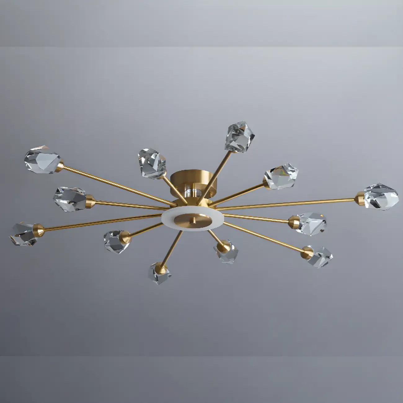 Gold Sputnik Crystal Semi Flush Dimmable LED Ceiling Light