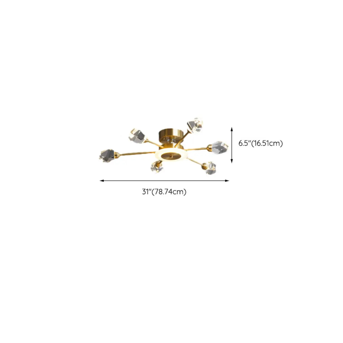 Gold Sputnik Crystal Semi Flush Dimmable LED Ceiling Light