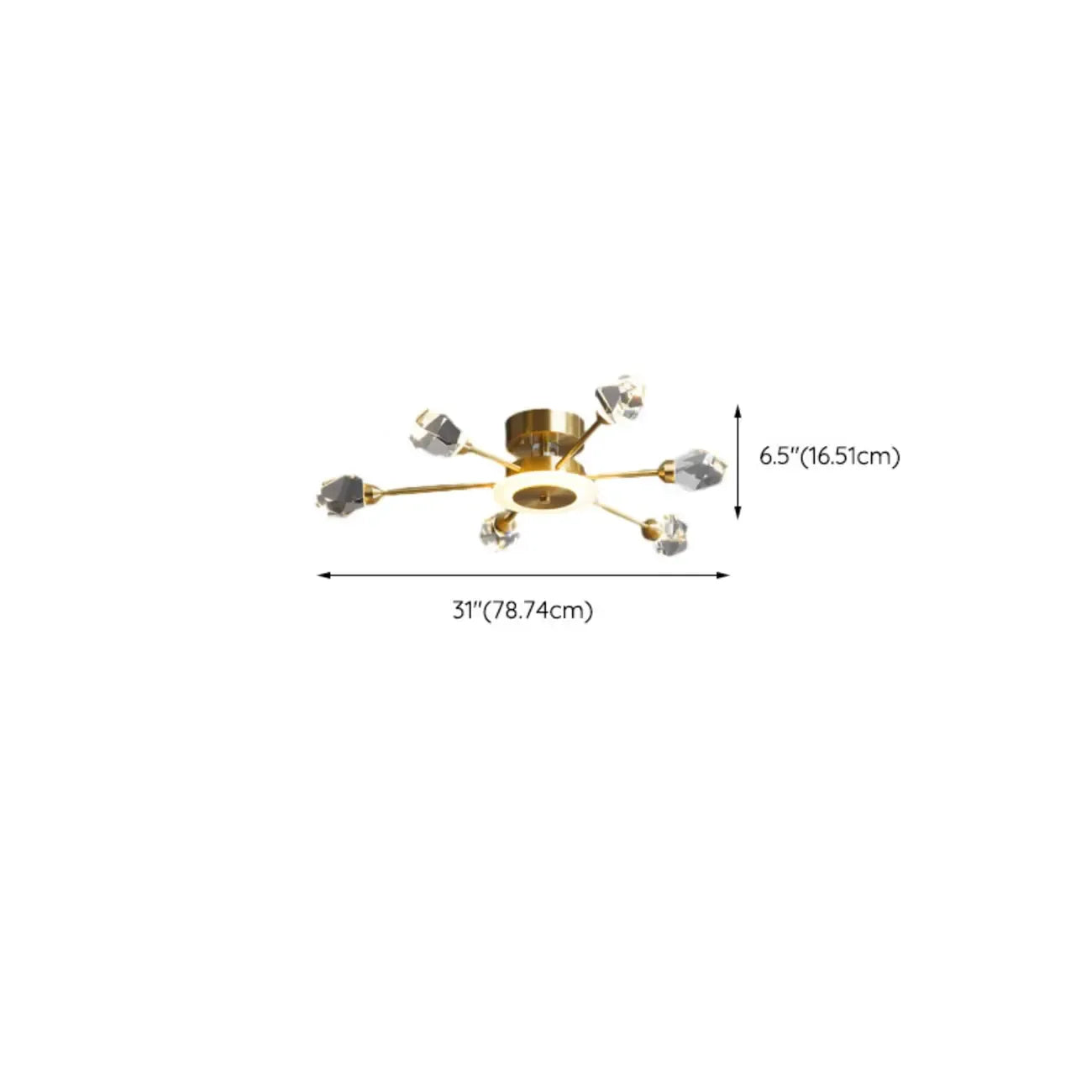 Gold Sputnik Crystal Semi Flush Dimmable LED Ceiling Light