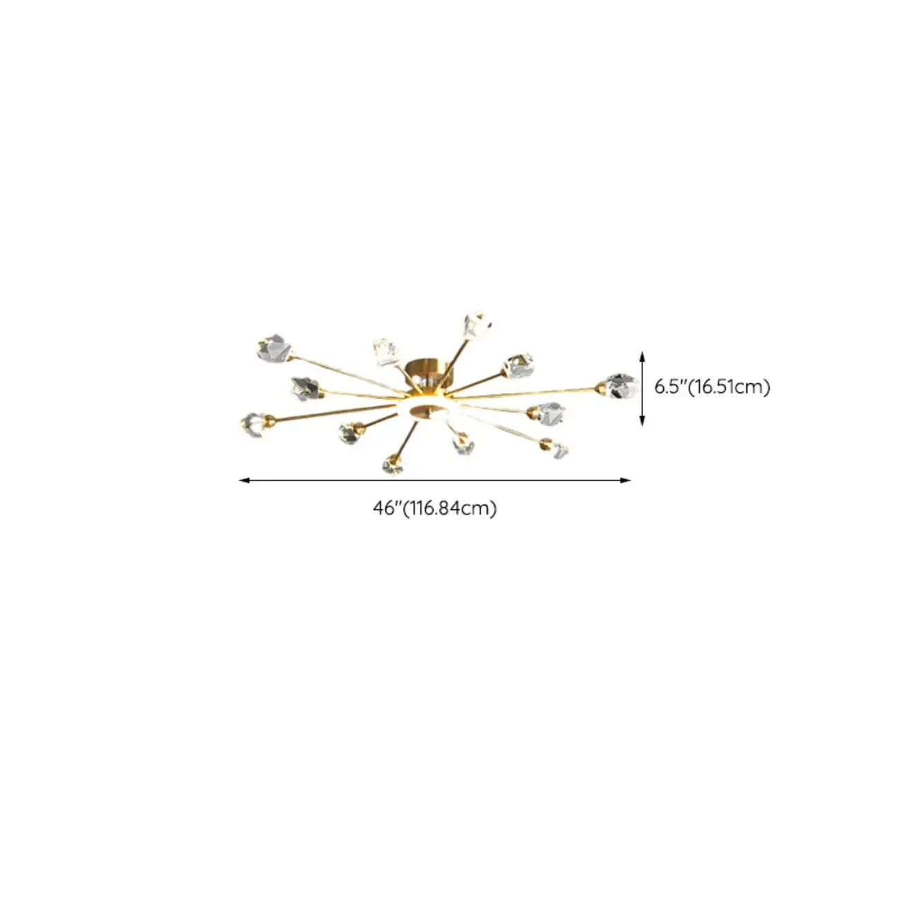 Gold Sputnik Crystal Semi Flush Dimmable LED Ceiling Light