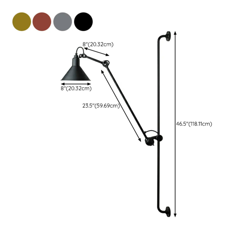 Industrial Cone-Shaped Swing Arm Wall Light for Bedroom