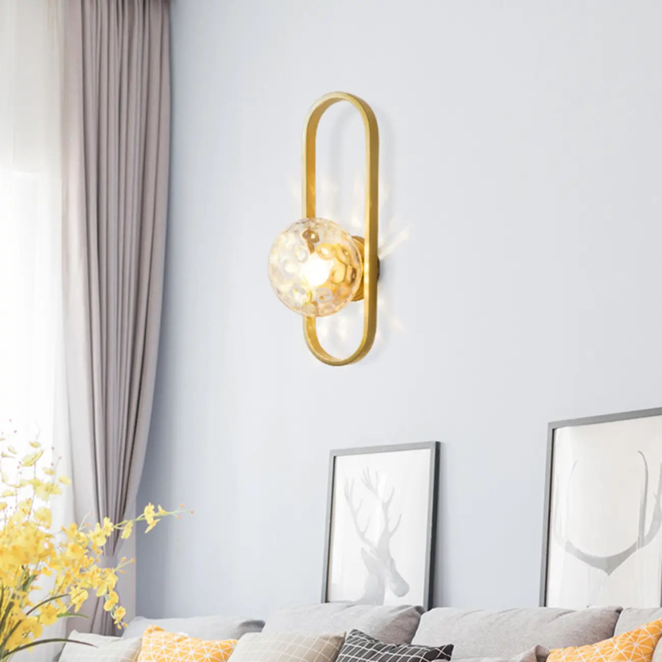 Artistic Brass Wall Sconce with Glass Orb for Living Room