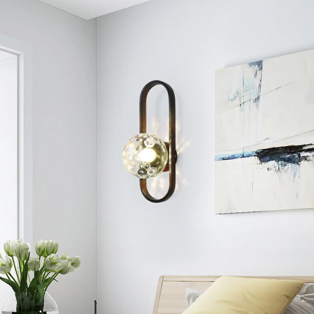 Artistic Brass Wall Sconce with Glass Orb for Living Room