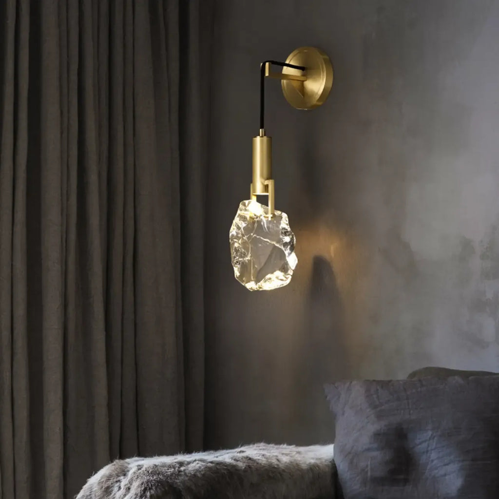 Modern Indoor Brass Wall Sconce with Geometric Crystal Shade