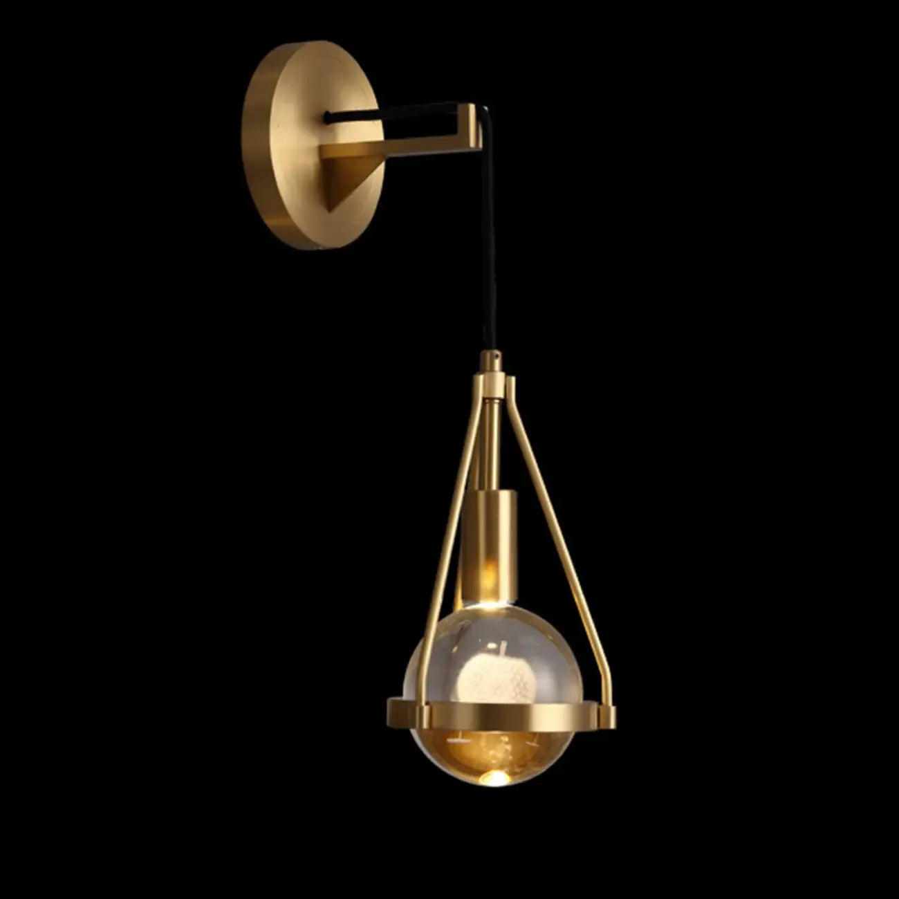 Modern Indoor Brass Wall Sconce with Geometric Crystal Shade