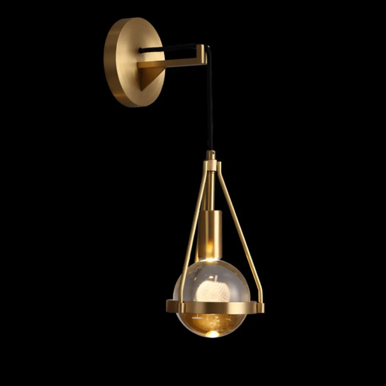 Modern Indoor Brass Wall Sconce with Geometric Crystal Shade