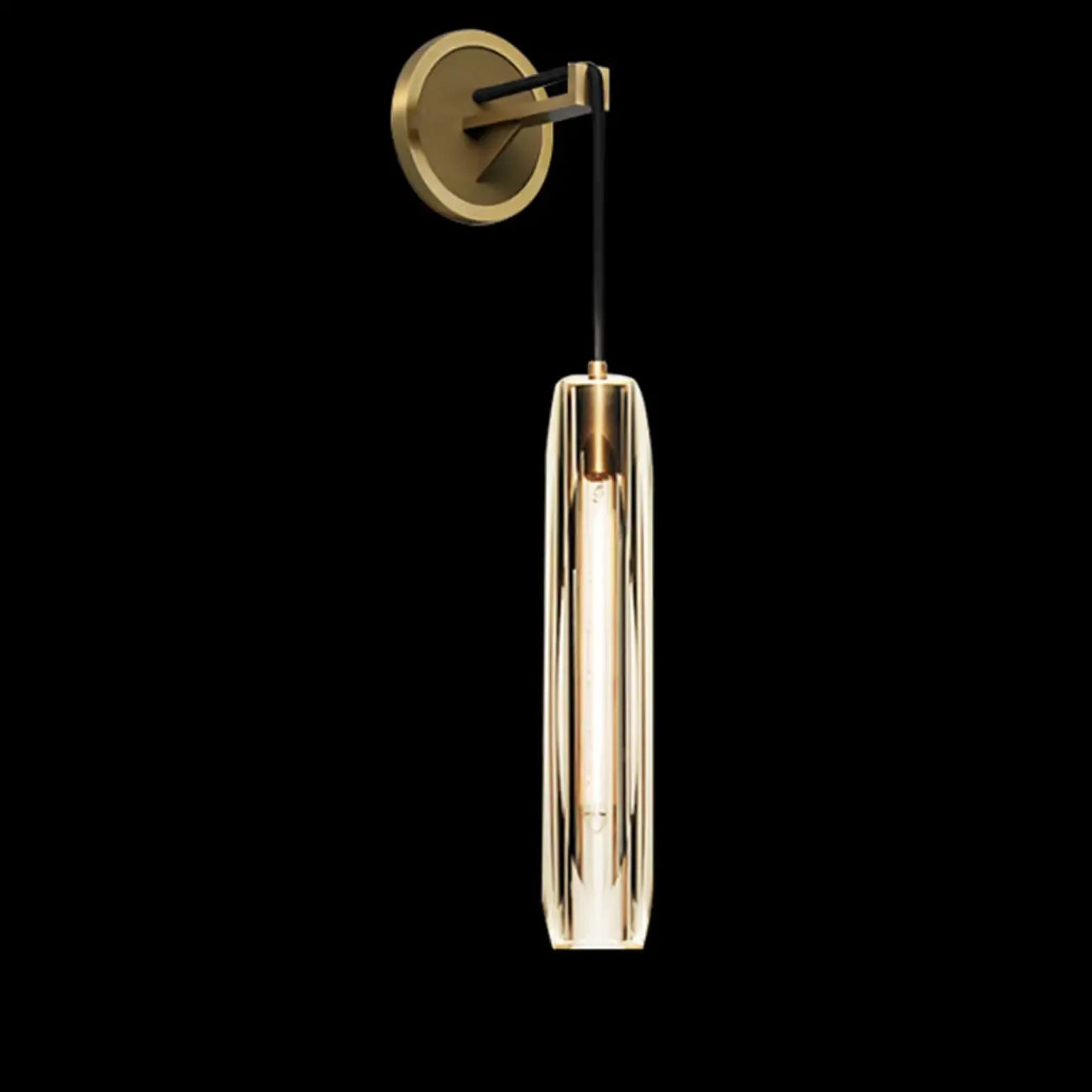 Modern Indoor Brass Wall Sconce with Geometric Crystal Shade