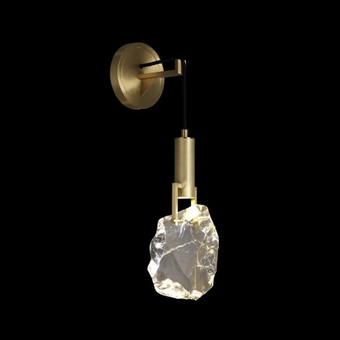 Modern Indoor Brass Wall Sconce with Geometric Crystal Shade